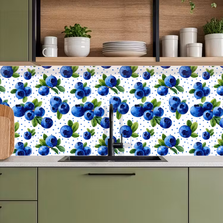 Spatscherm keuken - Bessen - Patroon - Blauw — 5