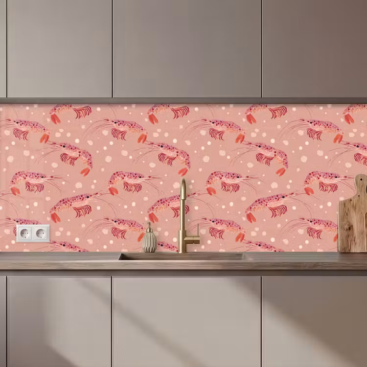 Spatscherm keuken - Garnalen - Stippen - Roze — 1