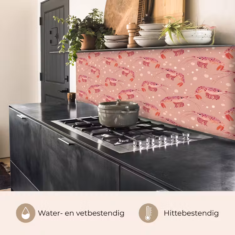 Spatscherm keuken - Garnalen - Stippen - Roze — 3