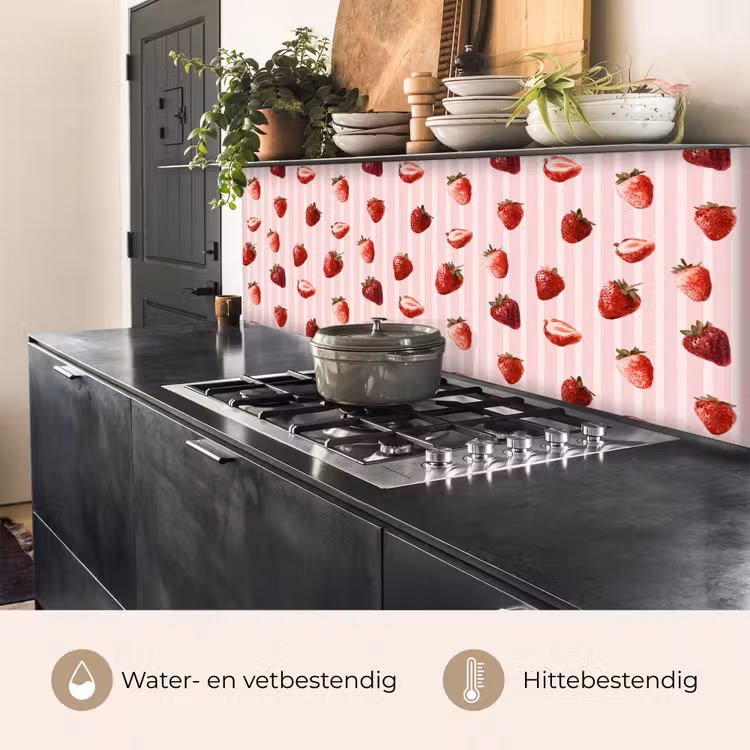 Spatscherm keuken - Strepen - Aardbei - Roze — 3