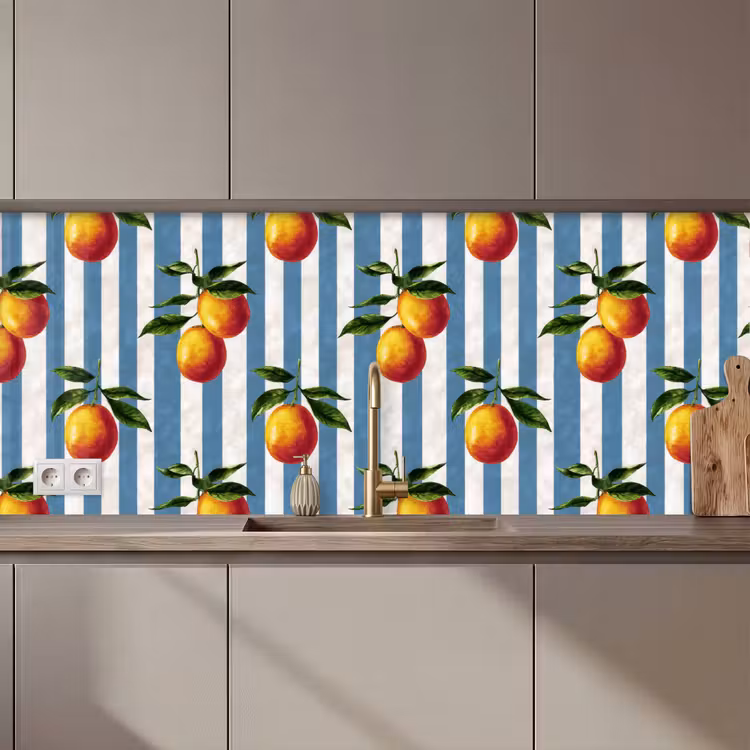 Spatscherm keuken - Strepen - Citroen - Blauw — 1