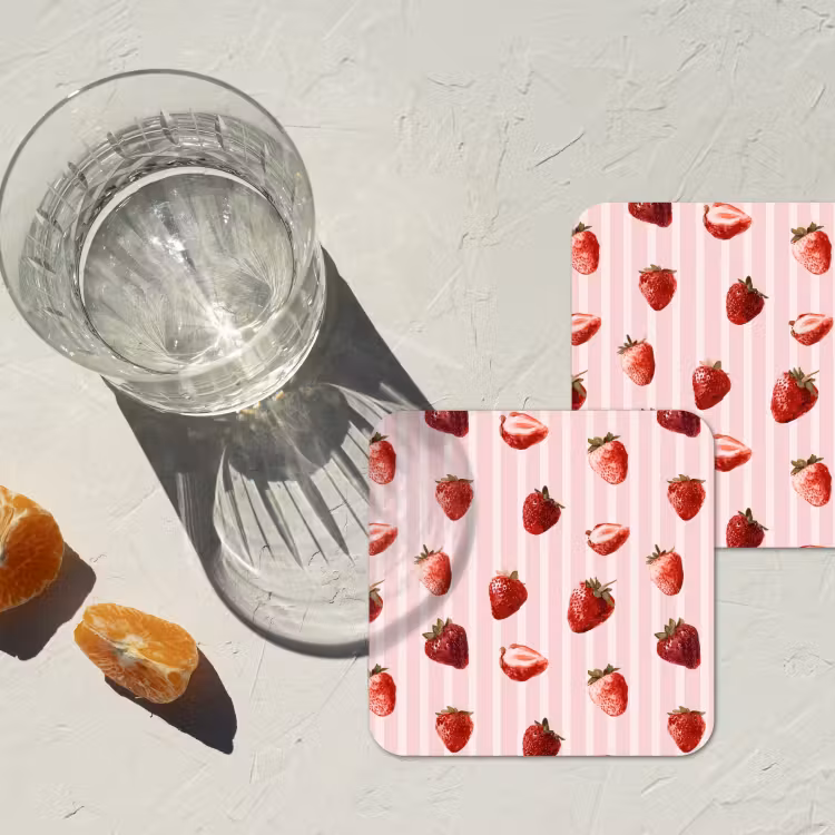 Onderzetter - Strepen - Aardbei - Roze — 2