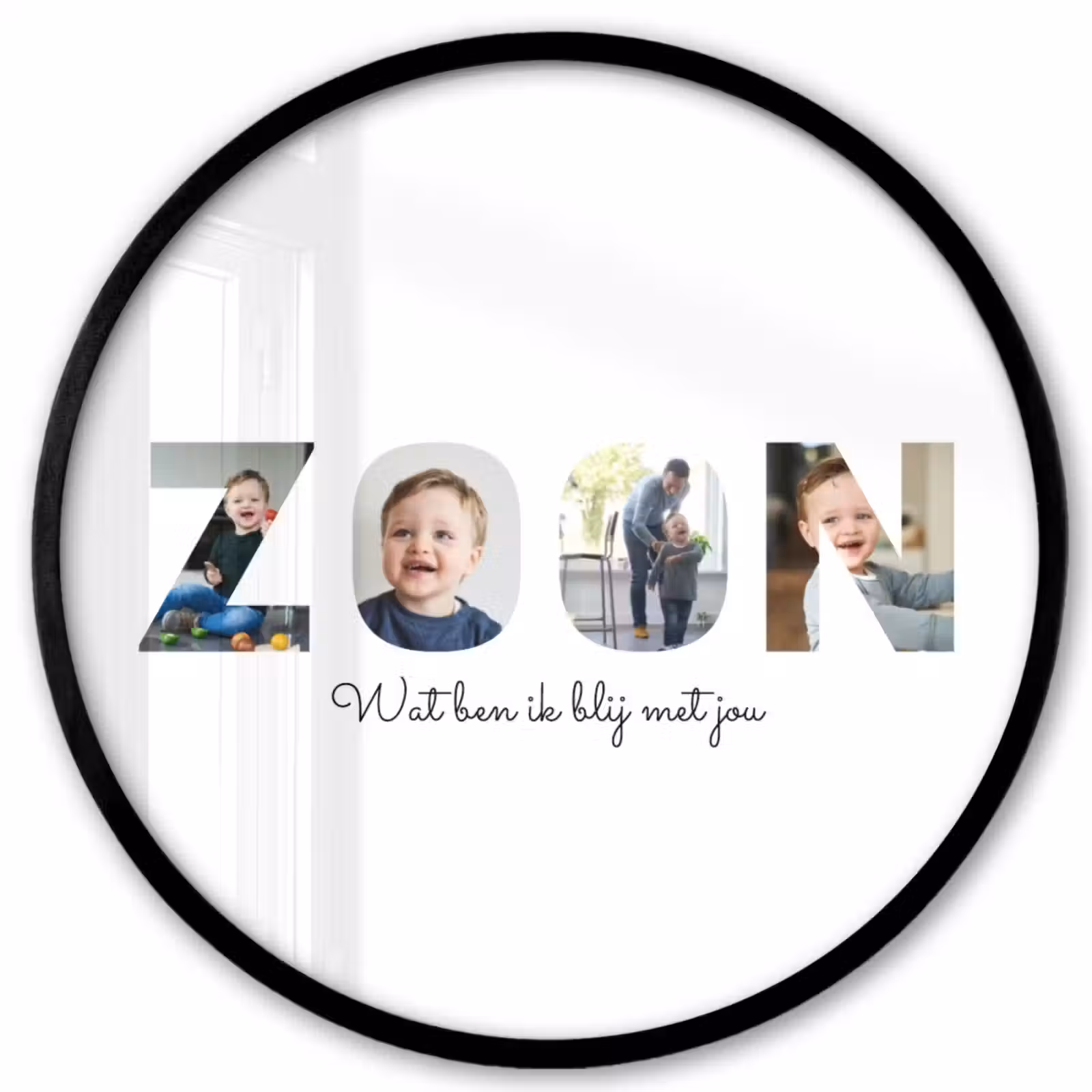 Gepersonaliseerde ronde fotolijst - Zoon - Lettercollage — 1