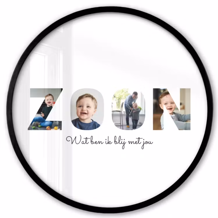 Gepersonaliseerde ronde fotolijst - Zoon - Lettercollage — 1