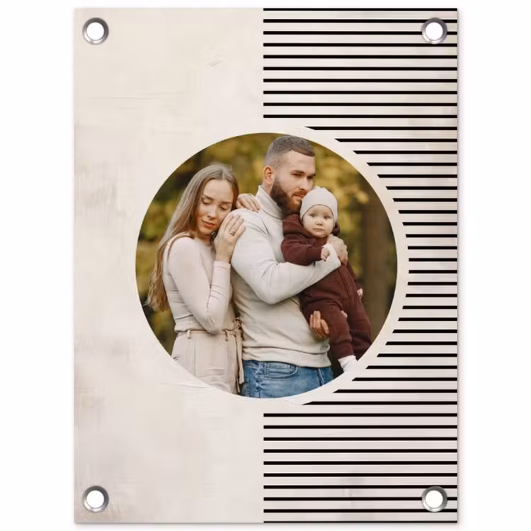 Gepersonaliseerde tuinposter - Ronde foto met modern lijnpatroon — 1