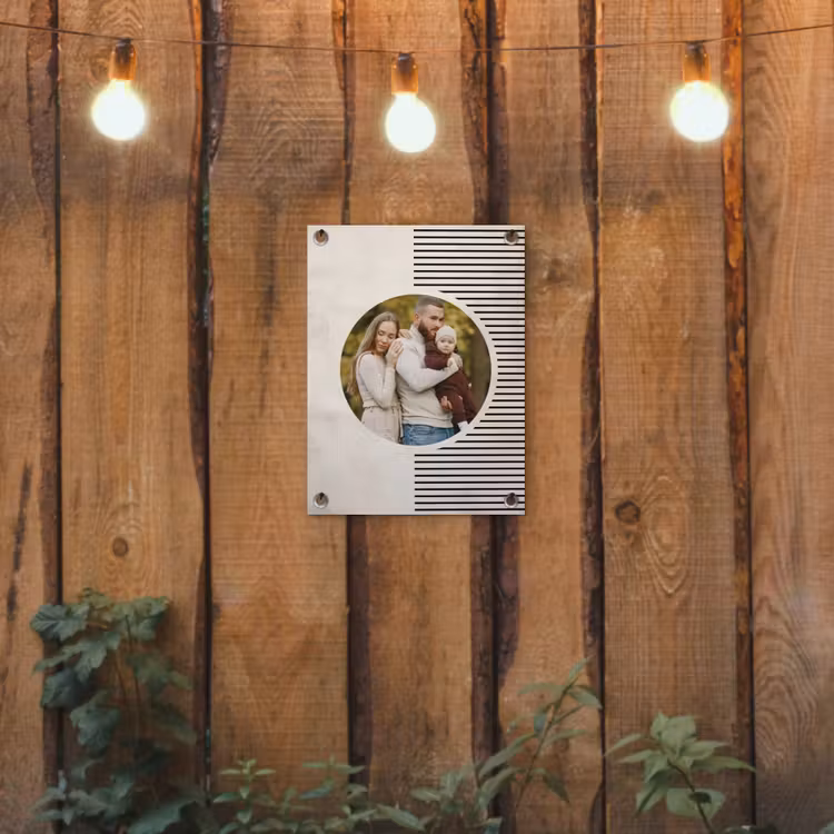 Gepersonaliseerde tuinposter - Ronde foto met modern lijnpatroon — 2