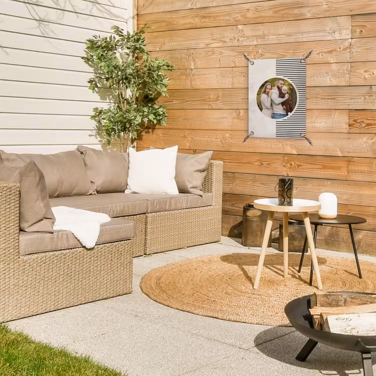 Gepersonaliseerde tuinposter - Ronde foto met modern lijnpatroon — 4