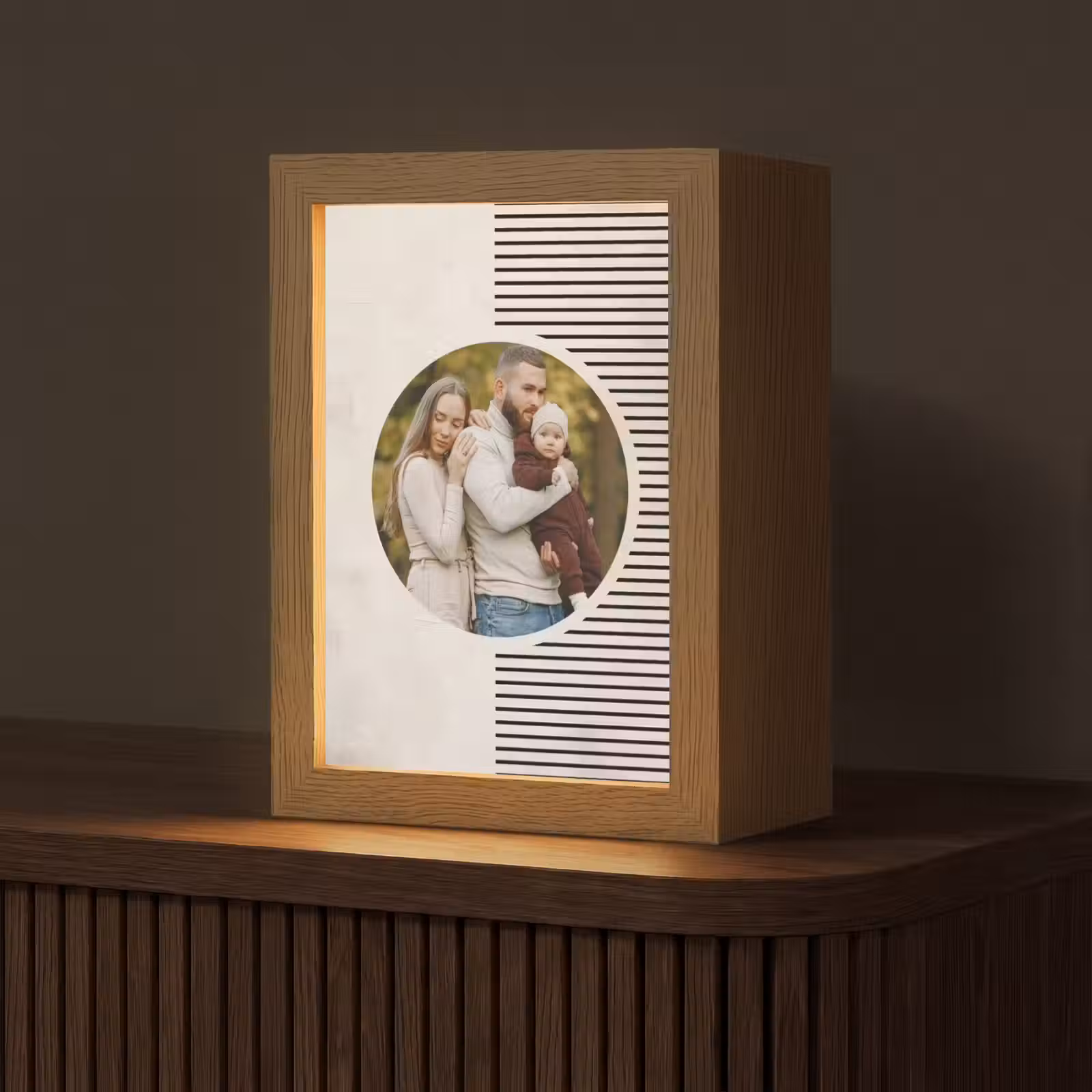 Gepersonaliseerde Lightbox - Ronde foto met modern lijnpatroon — 1