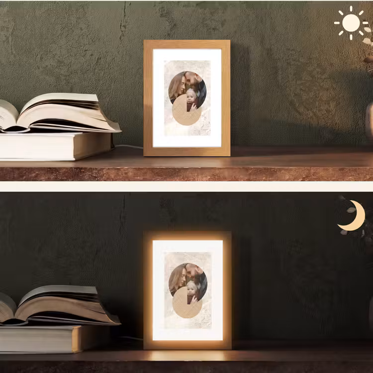 Gepersonaliseerde Lightbox - Ronde fotocollage met beige textuur en marmeren achtergrond — 5