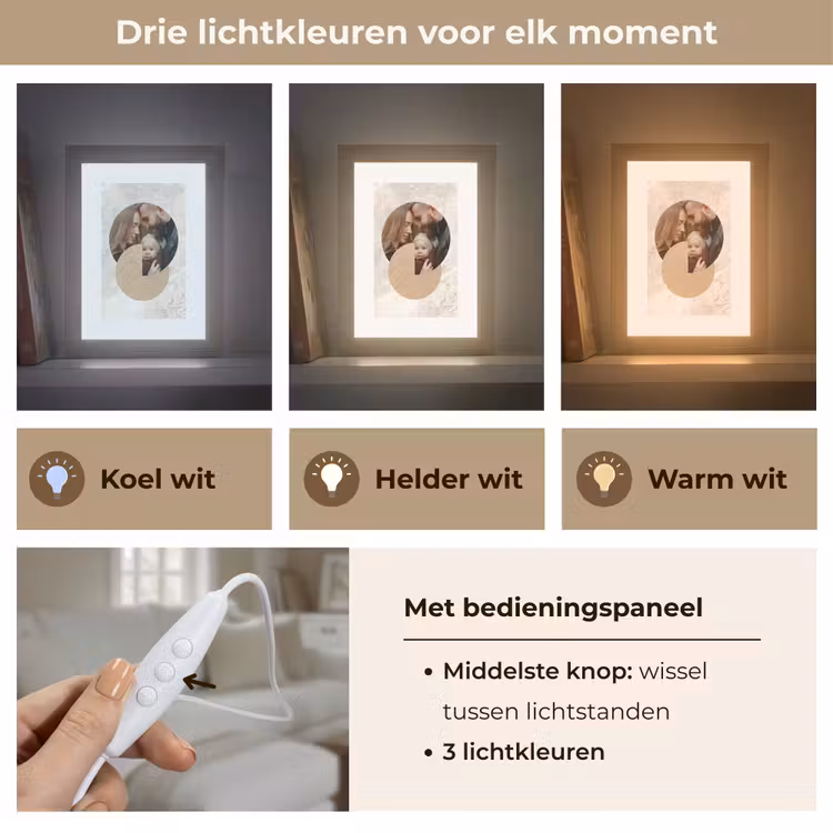 Gepersonaliseerde Lightbox - Ronde fotocollage met beige textuur en marmeren achtergrond — 6