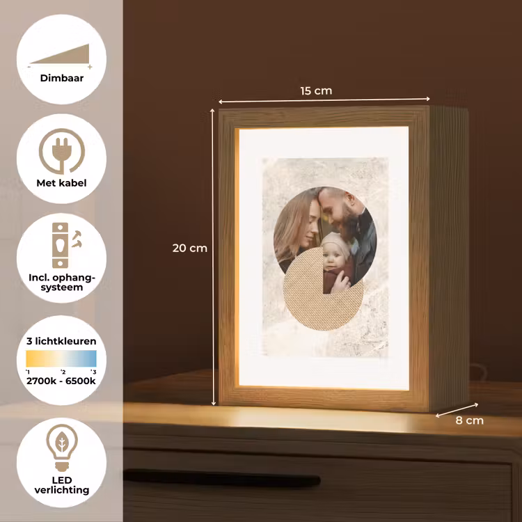 Gepersonaliseerde Lightbox - Ronde fotocollage met beige textuur en marmeren achtergrond — 7