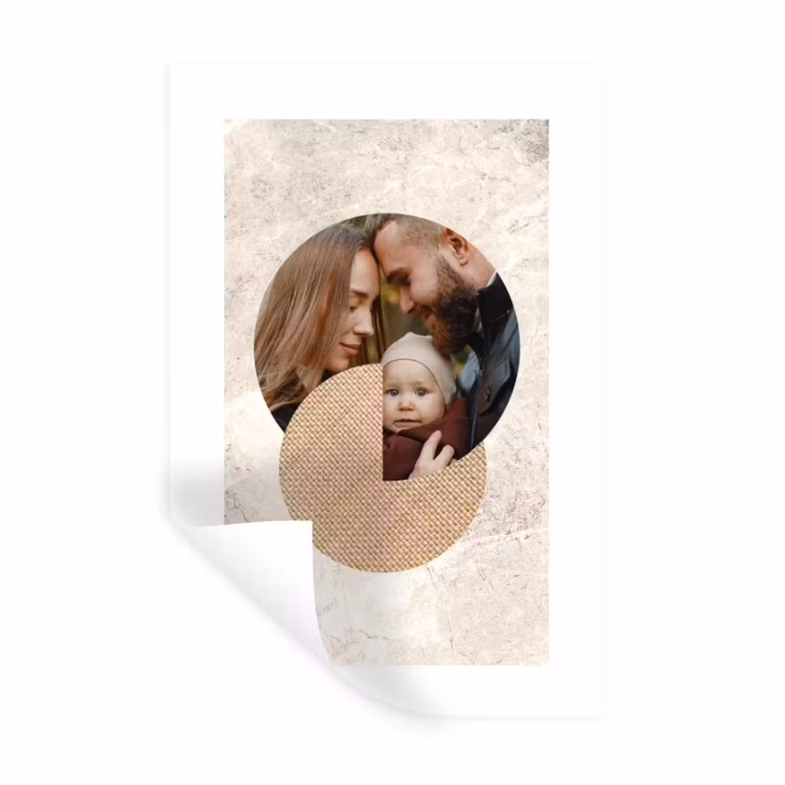 Gepersonaliseerde muursticker - Ronde fotocollage met beige textuur en marmeren achtergrond — 1