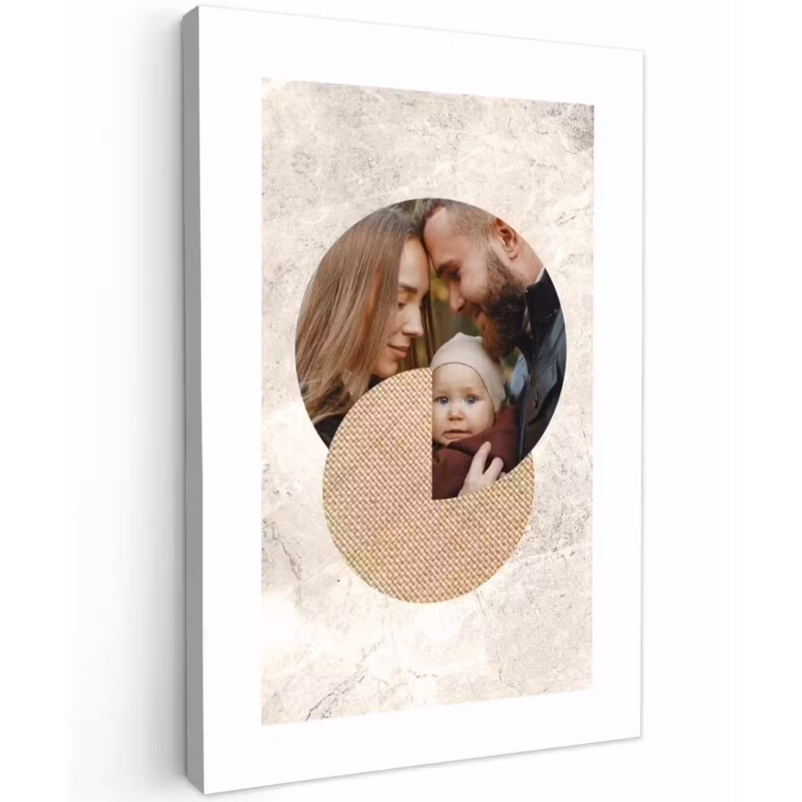 Gepersonaliseerd buiten canvas - Ronde fotocollage met beige textuur en marmeren achtergrond — 1