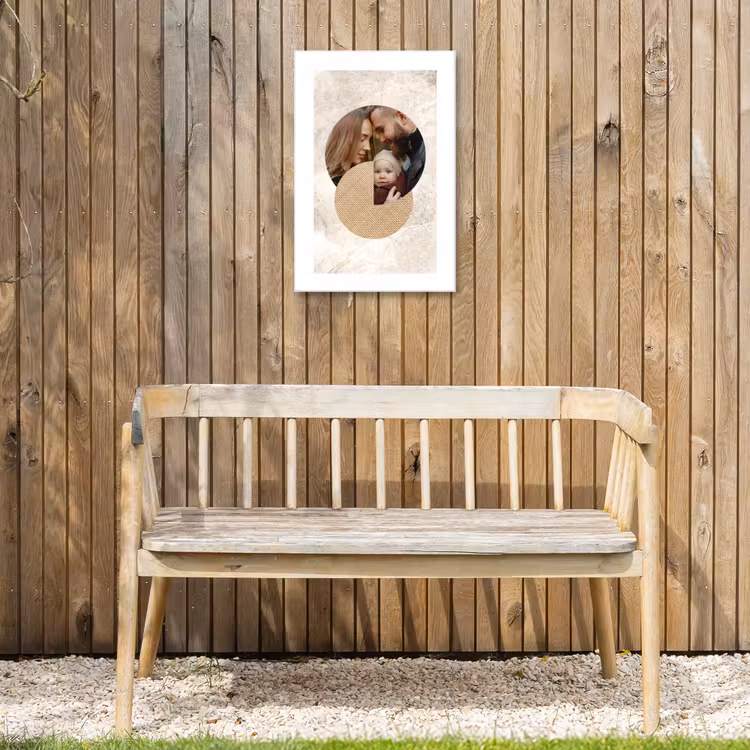 Gepersonaliseerd buiten canvas - Ronde fotocollage met beige textuur en marmeren achtergrond — 3
