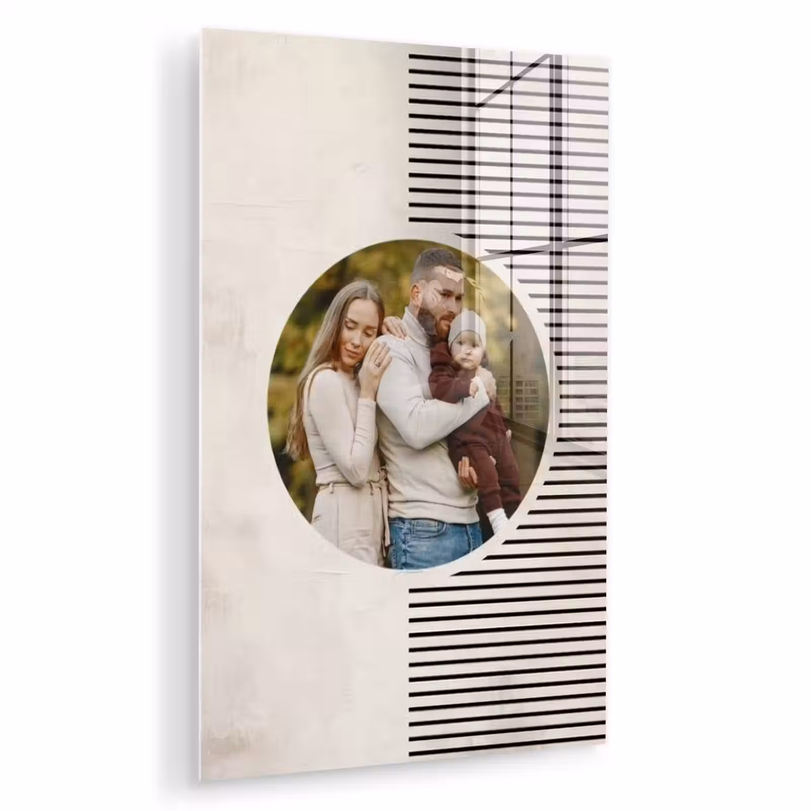 Gepersonaliseerd glas schilderij - Ronde foto met modern lijnpatroon — 1