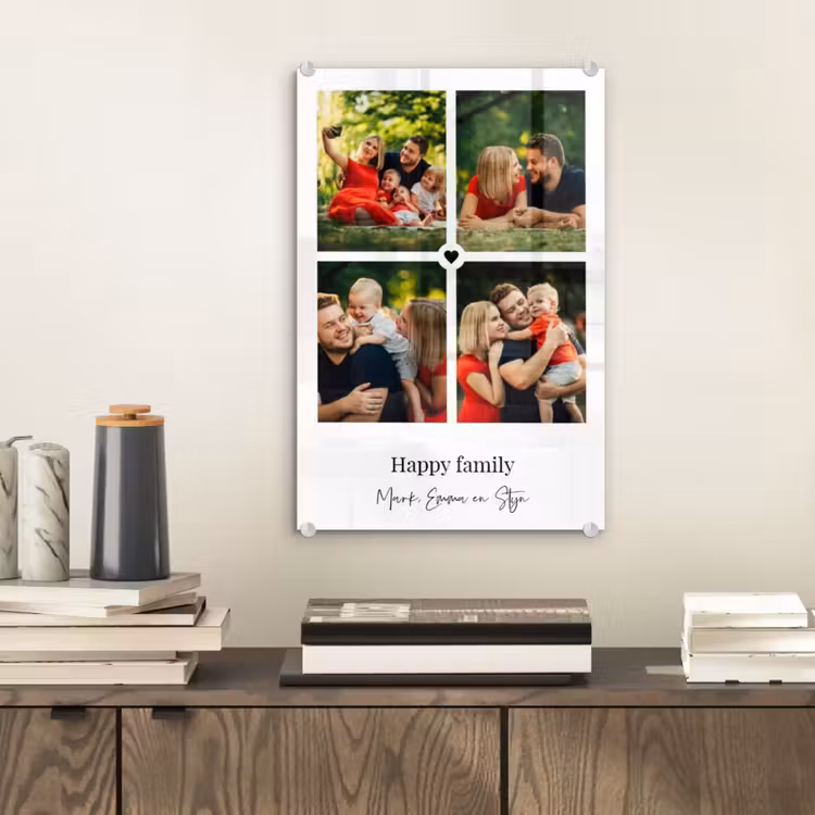 Gepersonaliseerd glas schilderij - Happy Family - Collage - 4 Foto's — 2