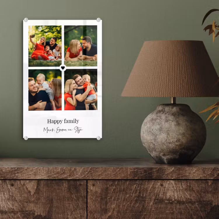 Gepersonaliseerd glas schilderij - Happy Family - Collage - 4 Foto's — 4