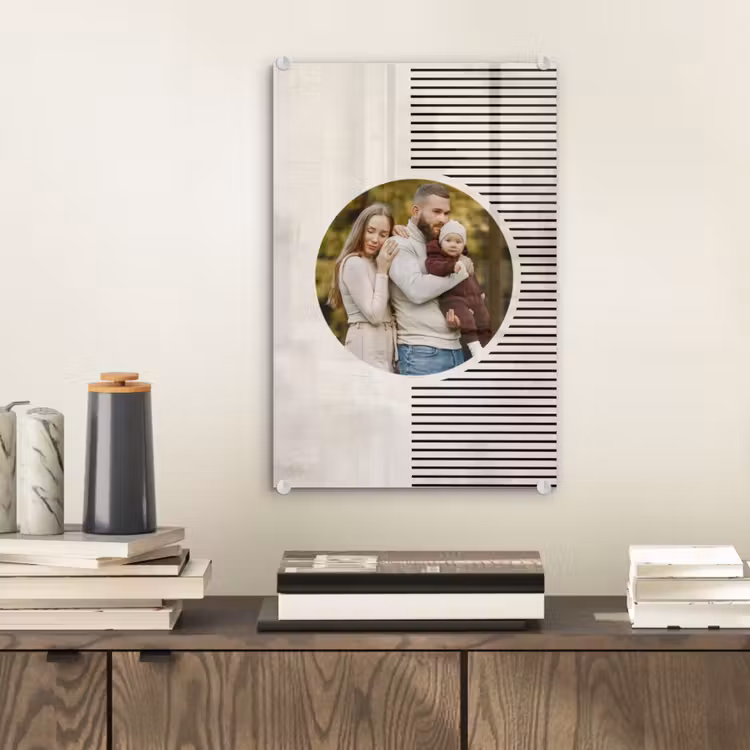 Gepersonaliseerd glas schilderij - Ronde foto met modern lijnpatroon — 2
