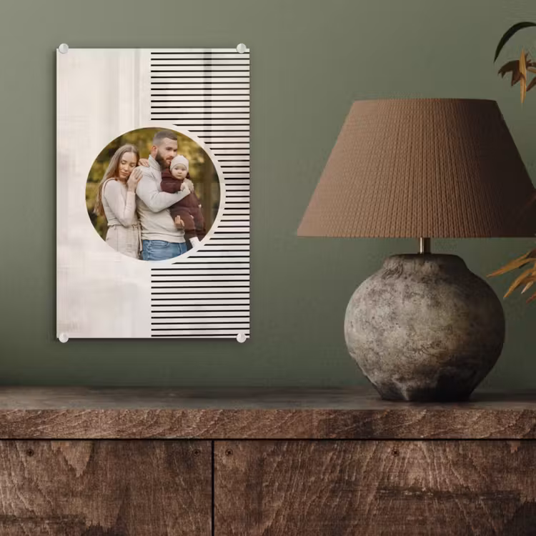 Gepersonaliseerd glas schilderij - Ronde foto met modern lijnpatroon — 4