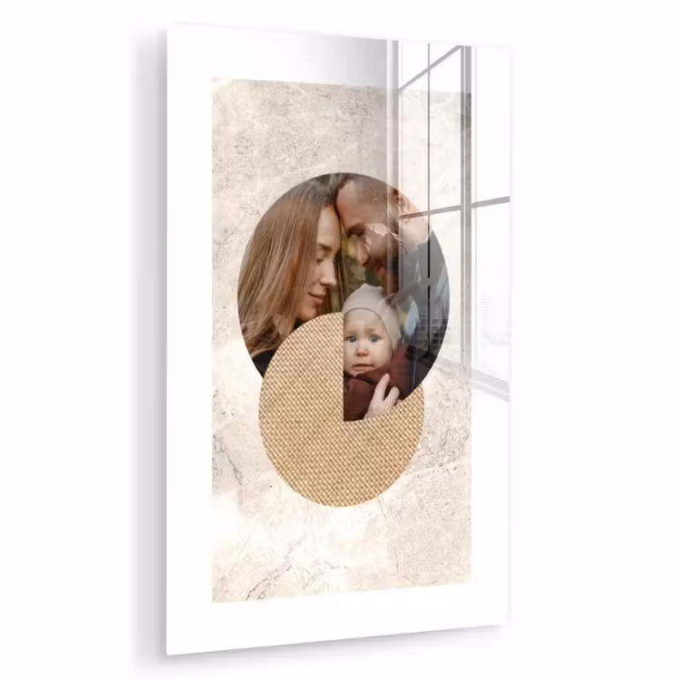 Gepersonaliseerd glas schilderij - Ronde fotocollage met beige textuur en marmeren achtergrond — 1