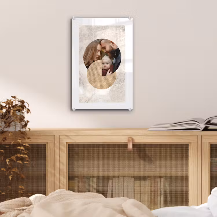 Gepersonaliseerd glas schilderij - Ronde fotocollage met beige textuur en marmeren achtergrond — 5