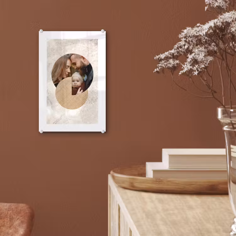 Gepersonaliseerd glas schilderij - Ronde fotocollage met beige textuur en marmeren achtergrond — 6