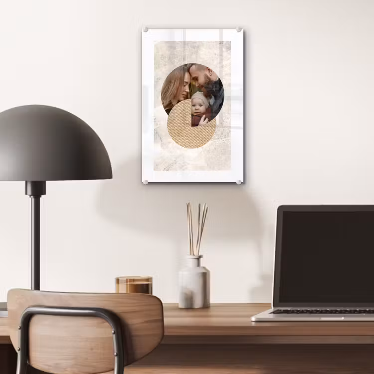 Gepersonaliseerd glas schilderij - Ronde fotocollage met beige textuur en marmeren achtergrond — 7