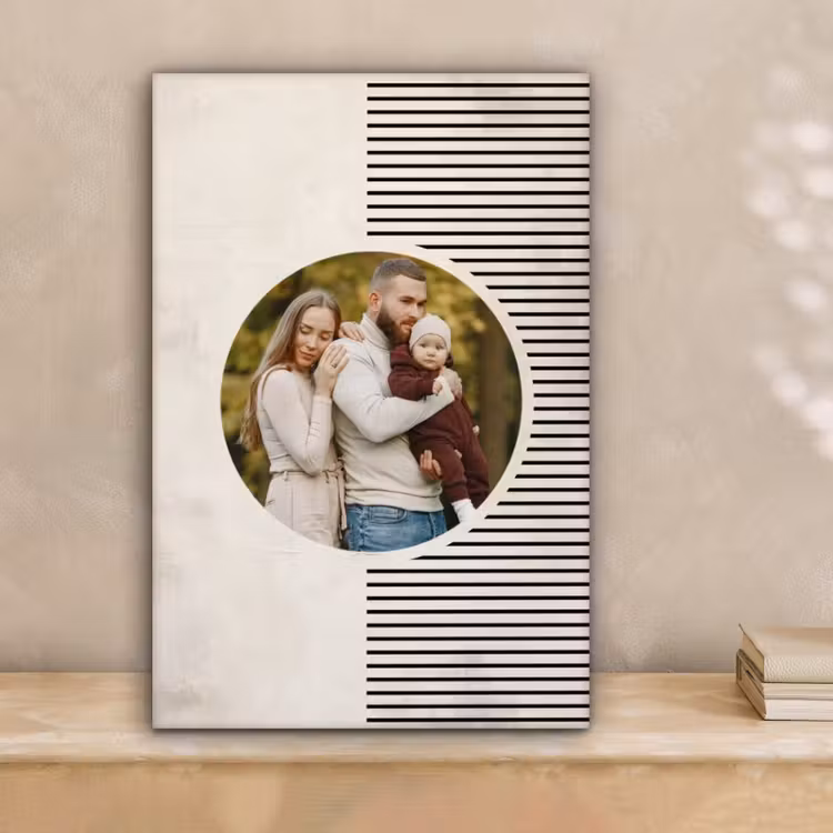 Gepersonaliseerd canvas schilderij - Ronde foto met modern lijnpatroon — 2