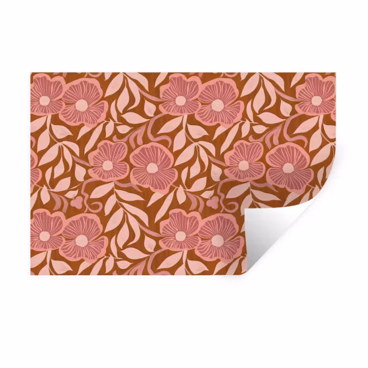 Muursticker - Bloemen Patroon Roze Terracotta