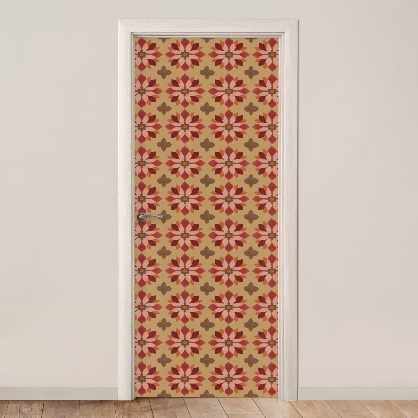 Deursticker - Bloemen Patroon Beige — 1