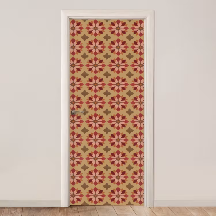 Deursticker - Bloemen Patroon Beige — 1