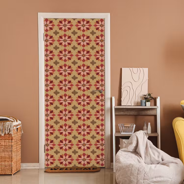 Deursticker - Bloemen Patroon Beige — 2