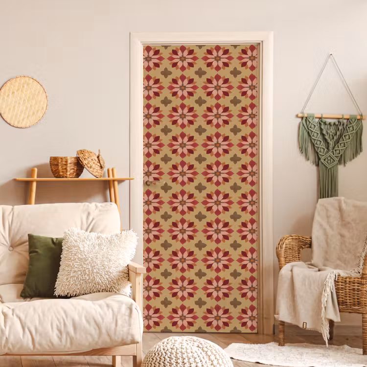 Deursticker - Bloemen Patroon Beige — 4