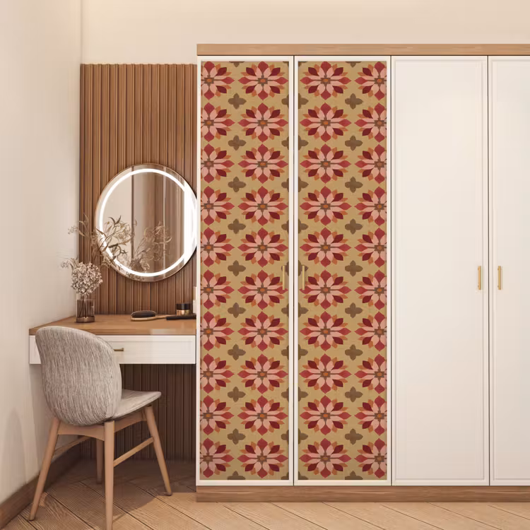 Deursticker - Bloemen Patroon Beige — 5