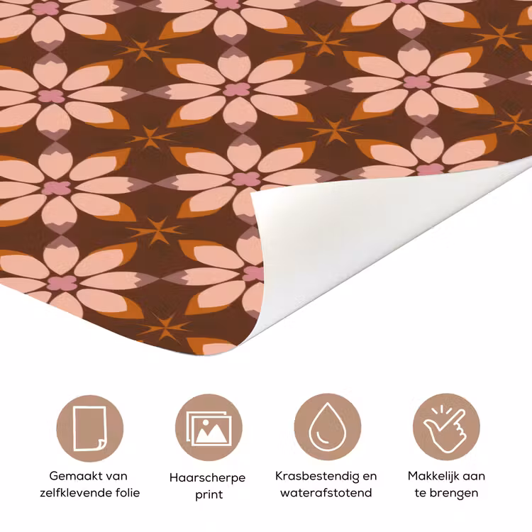 Deursticker - Bloemen Patroon Zalmroze Bruin — 3