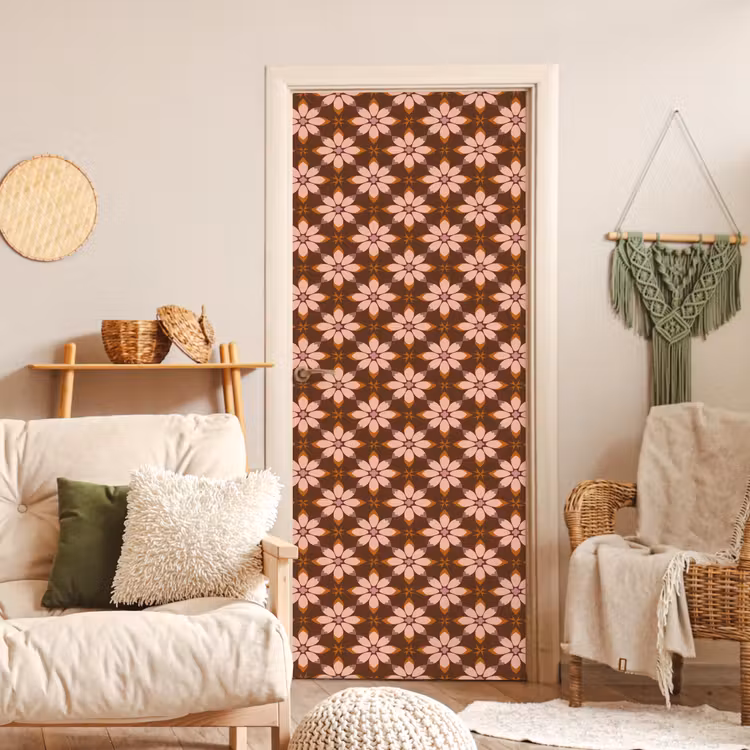 Deursticker - Bloemen Patroon Zalmroze Bruin — 4