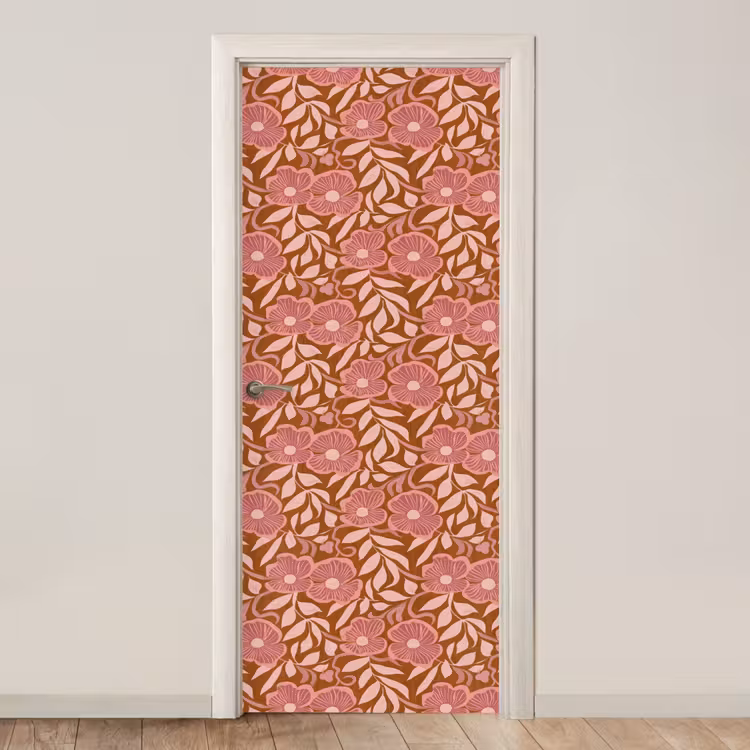 Deursticker - Bloemen Patroon Roze Terracotta — 1