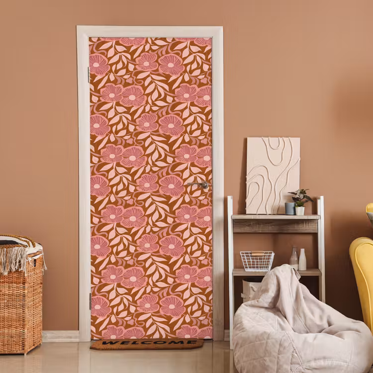 Deursticker - Bloemen Patroon Roze Terracotta — 2