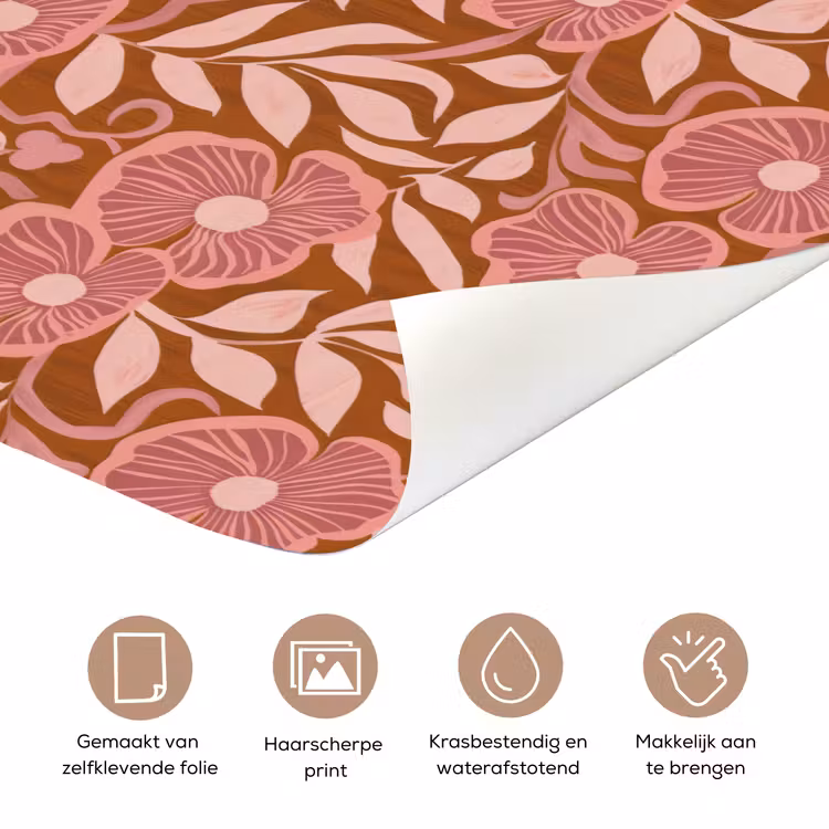 Deursticker - Bloemen Patroon Roze Terracotta — 3