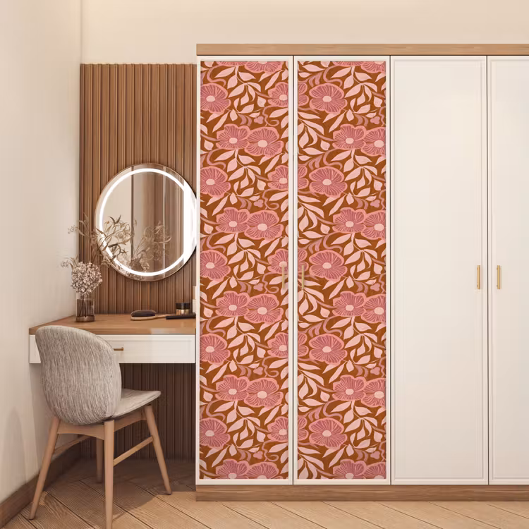 Deursticker - Bloemen Patroon Roze Terracotta — 5