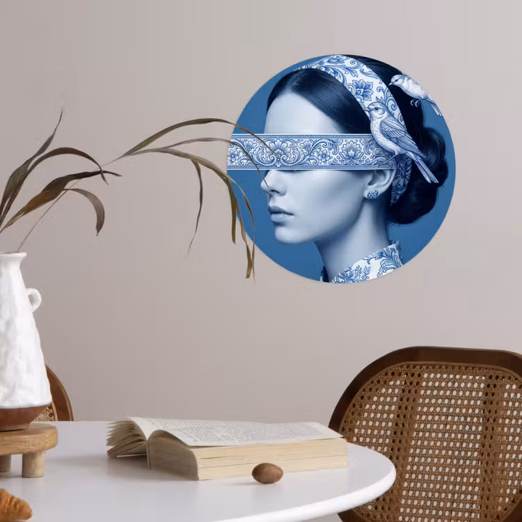Behangcirkel - Portret - Klassiek - Wit - Blauw — 4