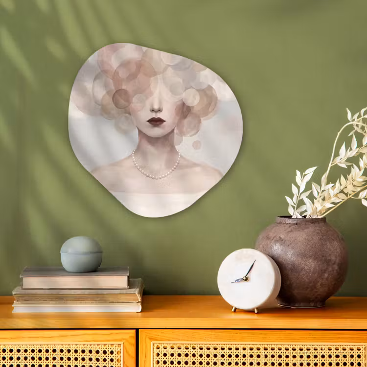 Organisch schilderij - Forex - Vrouw met Cirkels voor Gezicht Oudroze — 2
