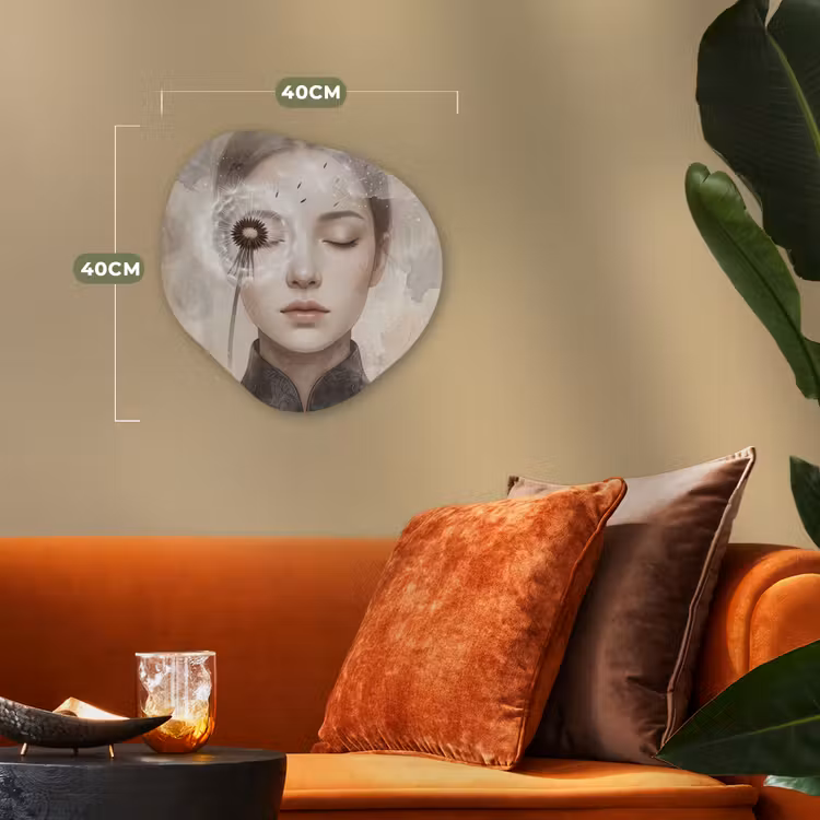 Organisch schilderij - Forex - Vrouw met Paardenbloem Beige — 4
