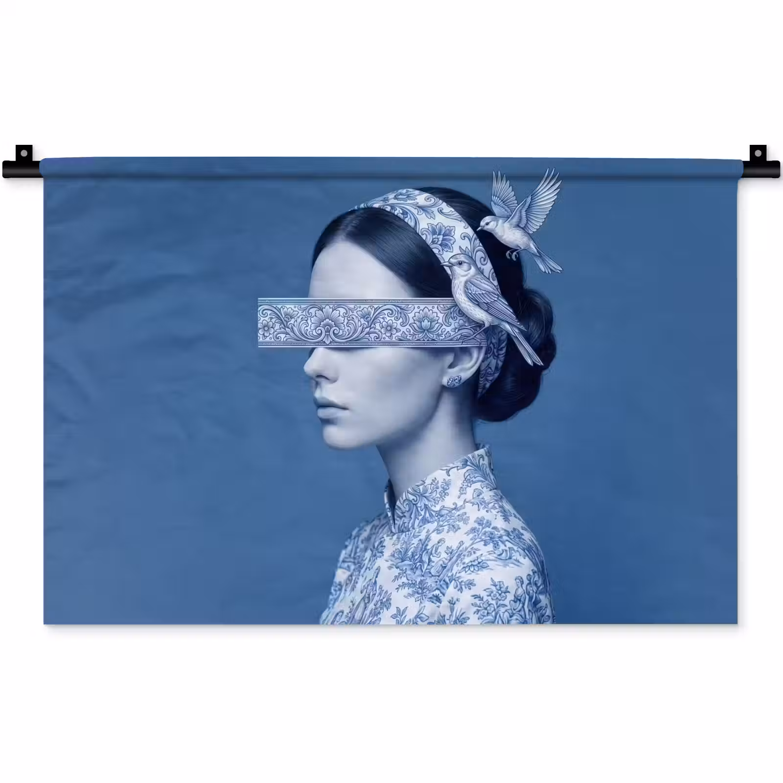 Wandkleed - Portret - Klassiek - Wit - Blauw — 1