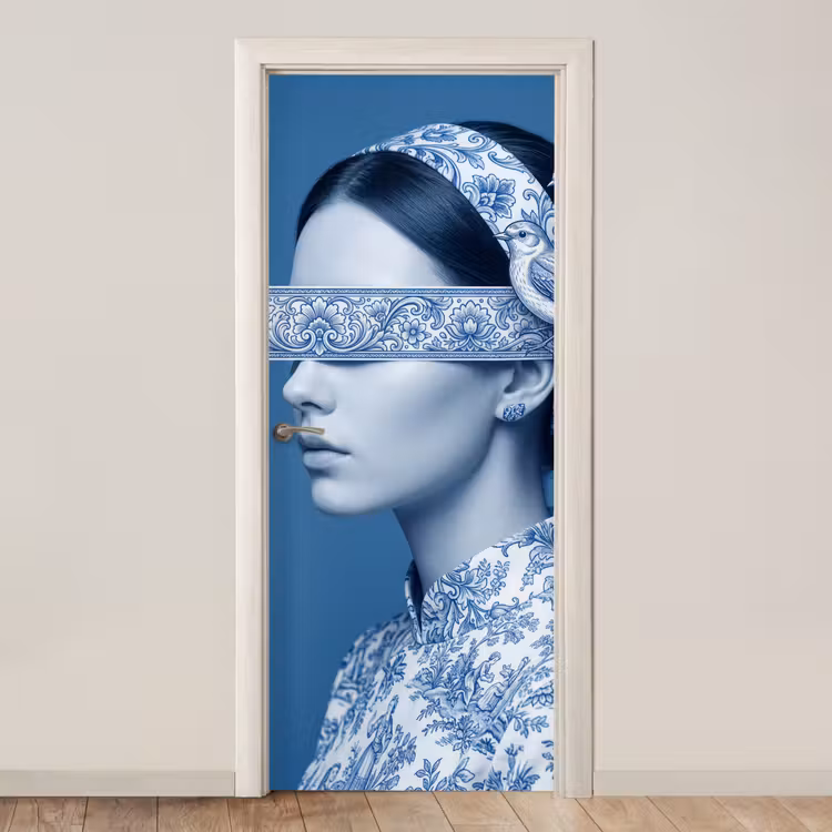 Deursticker - Portret - Klassiek - Wit - Blauw — 1