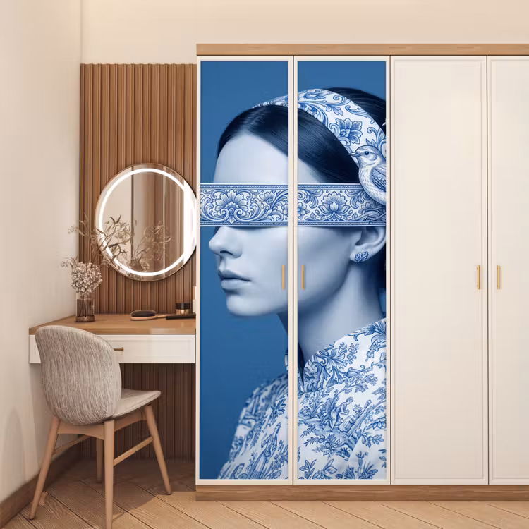 Deursticker - Portret - Klassiek - Wit - Blauw — 5