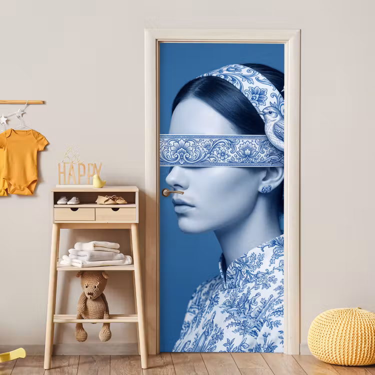 Deursticker - Portret - Klassiek - Wit - Blauw — 6