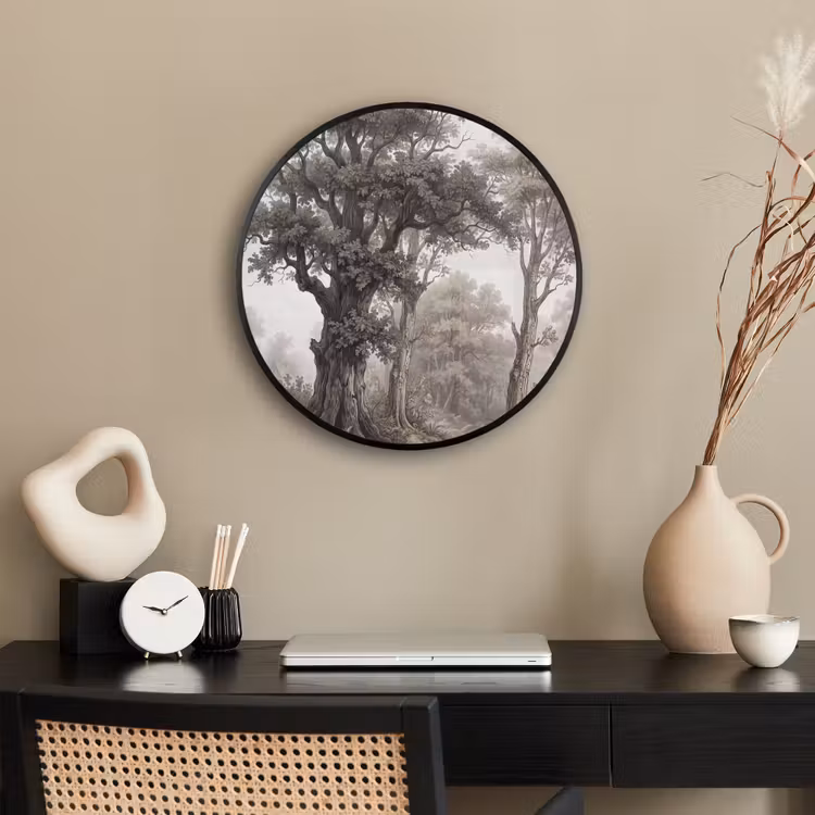 Ronde fotolijst - Eikenboom in Mistig Bos Vintage — 3