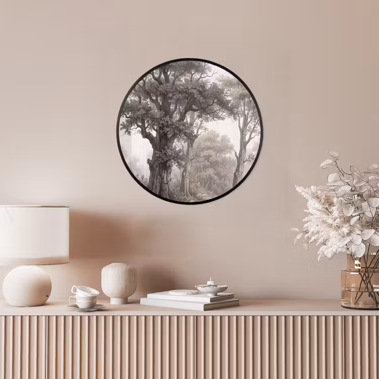 Ronde fotolijst - Eikenboom in Mistig Bos Vintage — 5