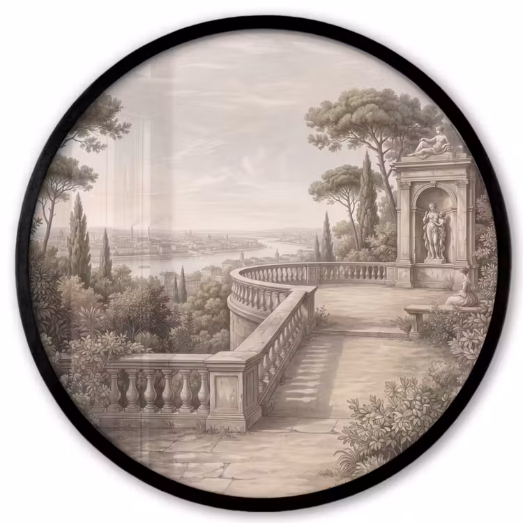 Ronde fotolijst - Klassiek Landschap Balustrade Standbeeld